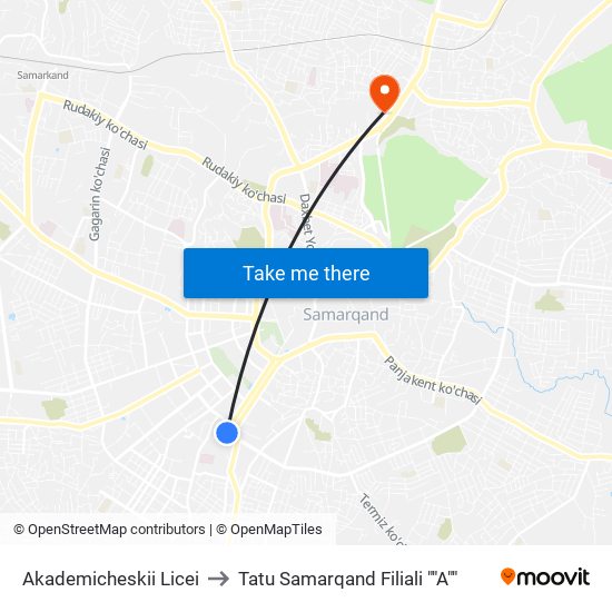 Akademicheskii Licei to Tatu Samarqand Filiali ""A"" map