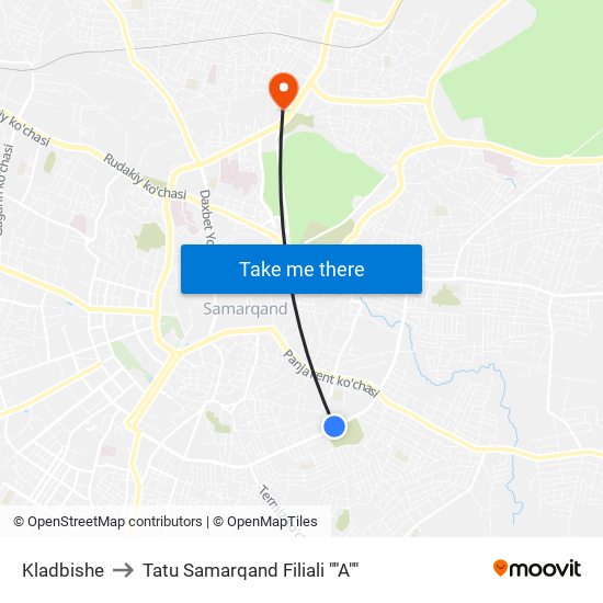 Kladbishe to Tatu Samarqand Filiali ""A"" map