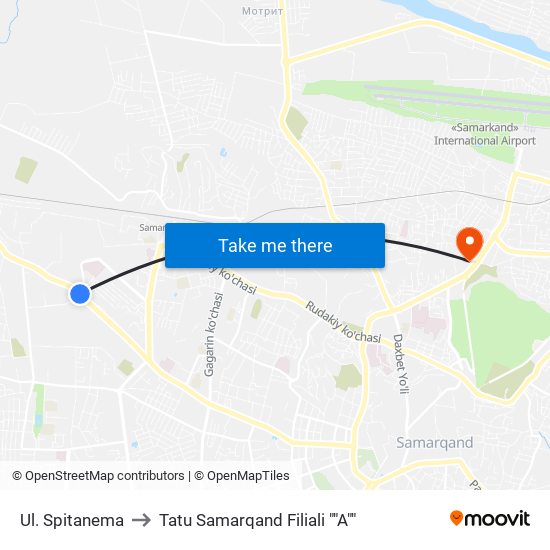Ul. Spitanema to Tatu Samarqand Filiali ""A"" map