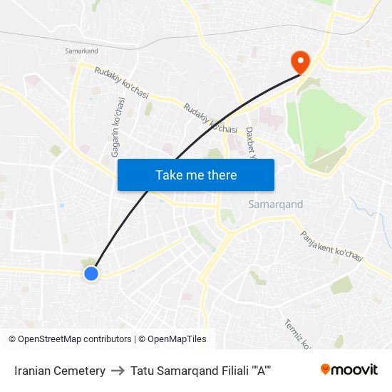 Iranian Cemetery to Tatu Samarqand Filiali ""A"" map