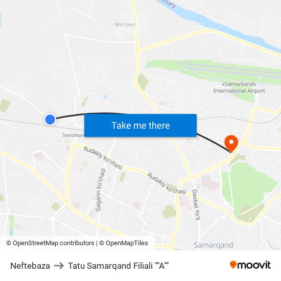 Neftebaza to Tatu Samarqand Filiali ""A"" map
