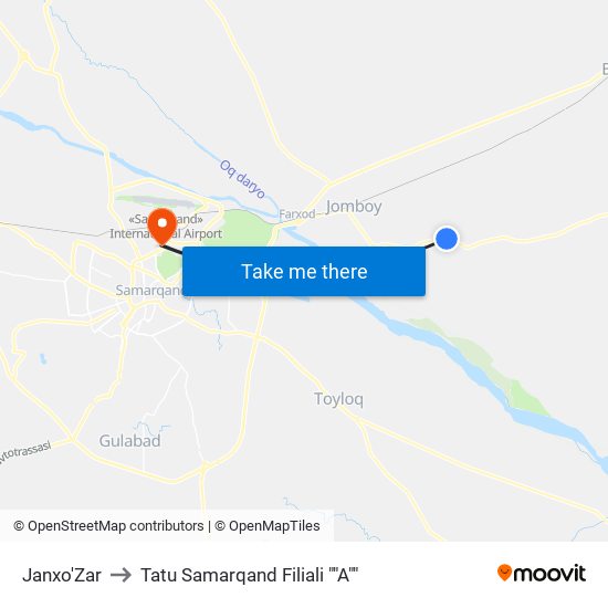 Janxo'Zar to Tatu Samarqand Filiali ""A"" map