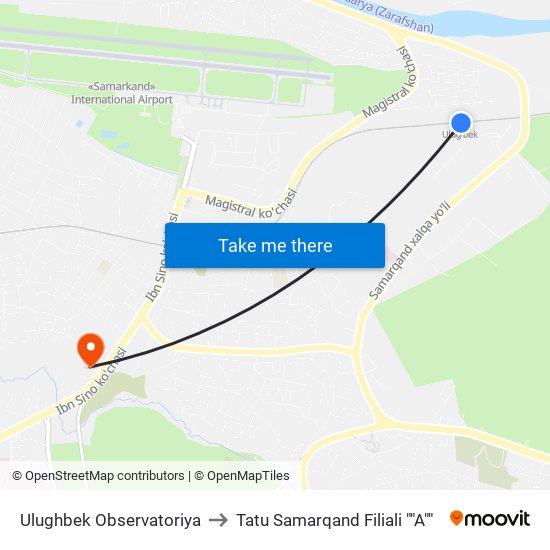 Ulughbek Observatoriya to Tatu Samarqand Filiali ""A"" map