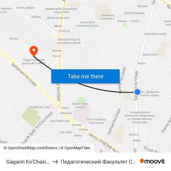 Gagarin Ko'Chasi, 59 to Педагогический Факультет Сам Гу map