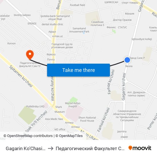 Gagarin Ko'Chasi, 47 to Педагогический Факультет Сам Гу map