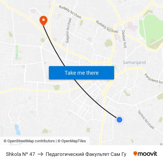 Shkola Nº 47 to Педагогический Факультет Сам Гу map