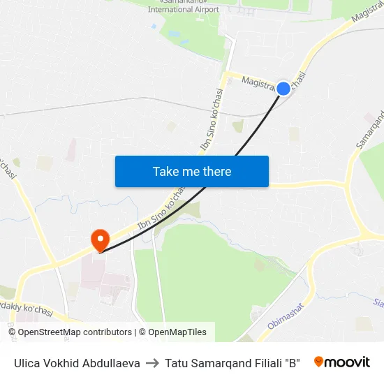 Ulica Vokhid Abdullaeva to Tatu Samarqand Filiali "B" map