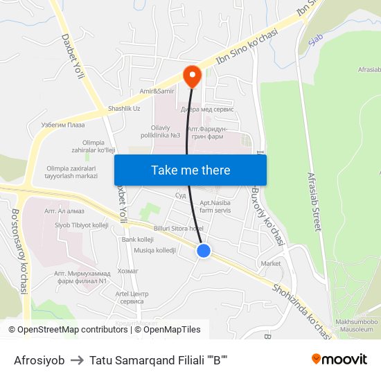 Afrosiyob to Tatu Samarqand Filiali ""B"" map