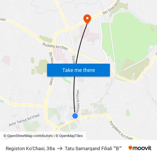 Registon Ko'Chasi, 38a to Tatu Samarqand Filiali ""B"" map