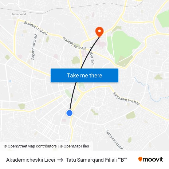 Akademicheskii Licei to Tatu Samarqand Filiali ""B"" map