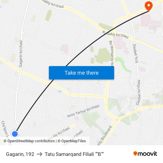 Gagarin, 192 to Tatu Samarqand Filiali ""B"" map