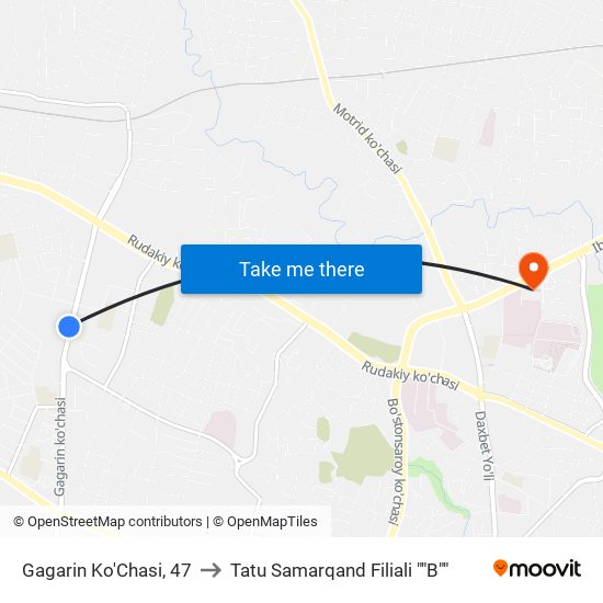 Gagarin Ko'Chasi, 47 to Tatu Samarqand Filiali ""B"" map
