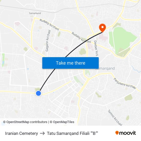 Iranian Cemetery to Tatu Samarqand Filiali ""B"" map