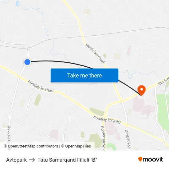 Avtopark to Tatu Samarqand Filiali "B" map