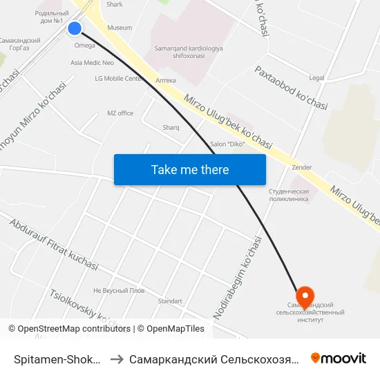 Spitamen-Shokh Ulitsa, 100 to Самаркандский Сельскохозяйственный Институт map