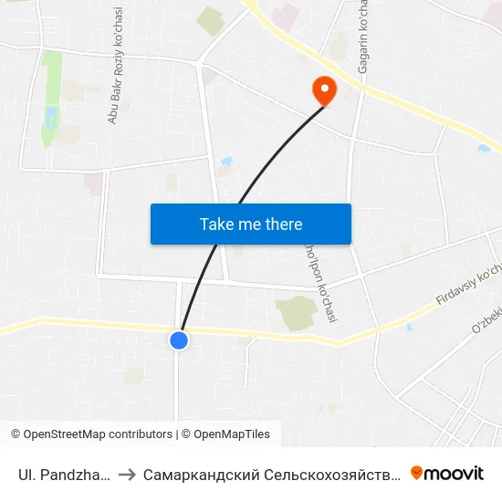 Ul. Pandzhabskaya to Самаркандский Сельскохозяйственный Институт map
