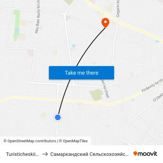 Turisticheskii Kolledzh to Самаркандский Сельскохозяйственный Институт map