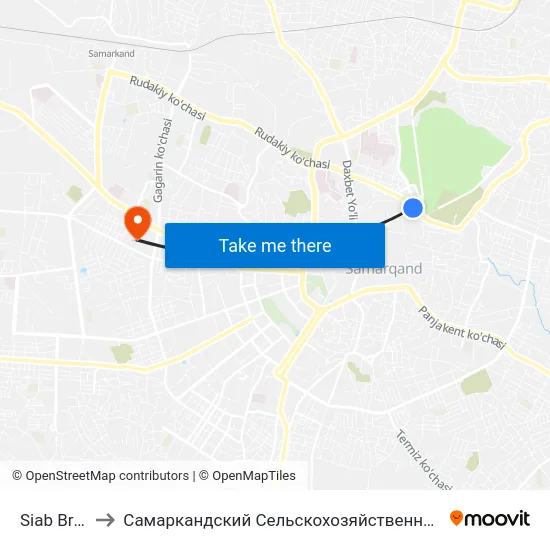 Siab Bridge to Самаркандский Сельскохозяйственный Институт map
