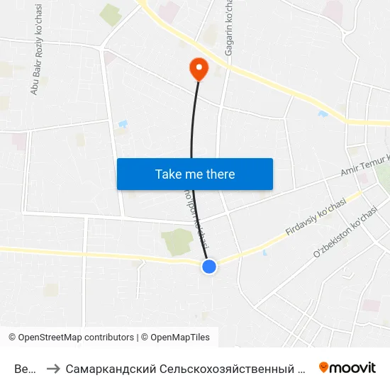 Bekat to Самаркандский Сельскохозяйственный Институт map