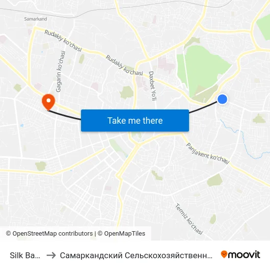 Silk Bazaar to Самаркандский Сельскохозяйственный Институт map