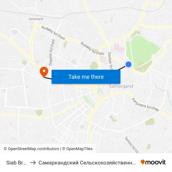Siab Bridge to Самаркандский Сельскохозяйственный Институт map