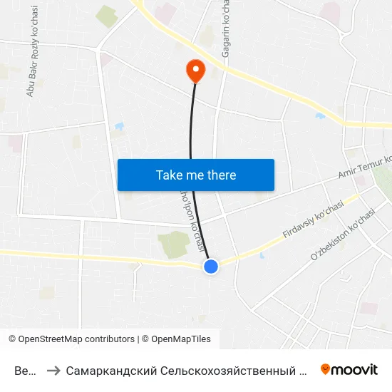 Bekat to Самаркандский Сельскохозяйственный Институт map