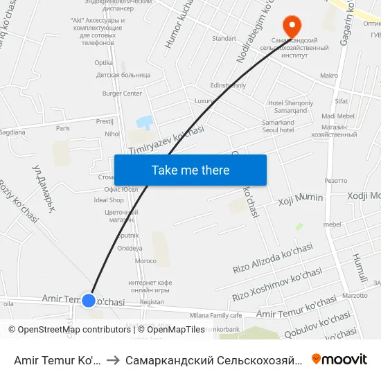 Amir Temur Ko'Chasi, 184 to Самаркандский Сельскохозяйственный Институт map