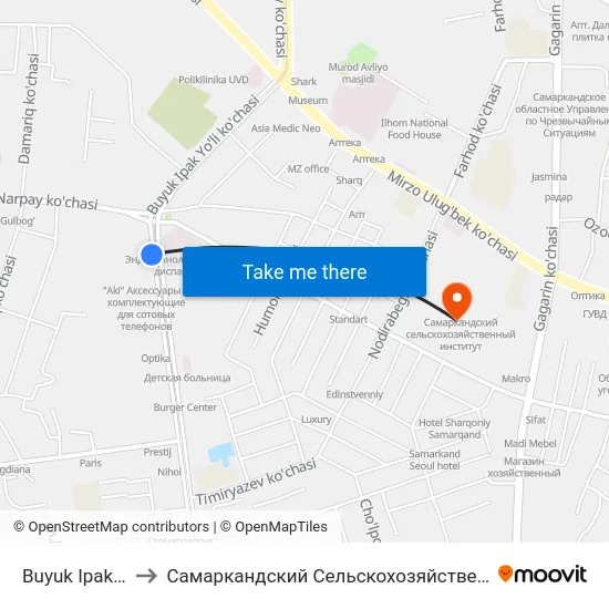 Buyuk Ipak Yuli, 4 to Самаркандский Сельскохозяйственный Институт map