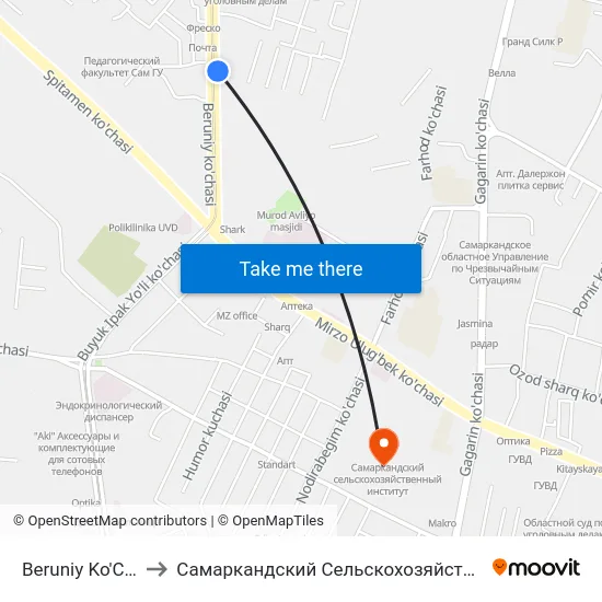 Beruniy Ko'Chasi, 89 to Самаркандский Сельскохозяйственный Институт map