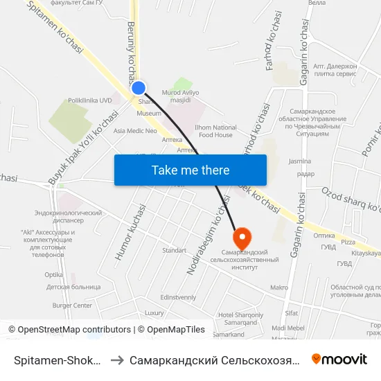 Spitamen-Shokh Ulitsa, 100 to Самаркандский Сельскохозяйственный Институт map