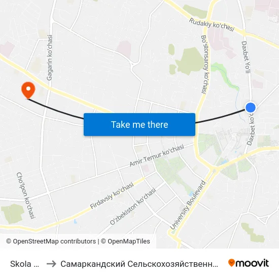 Skola Nº 6 to Самаркандский Сельскохозяйственный Институт map