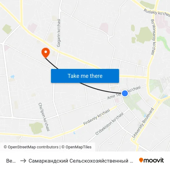 Bekat to Самаркандский Сельскохозяйственный Институт map