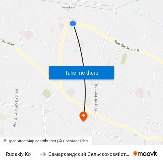 Rudakiy Ko'Chasi, 84 to Самаркандский Сельскохозяйственный Институт map