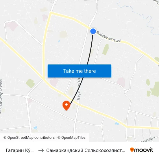 Гагарин Кўчаси, 16 to Самаркандский Сельскохозяйственный Институт map