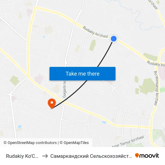 Rudakiy Ko'Chasi, 164 to Самаркандский Сельскохозяйственный Институт map