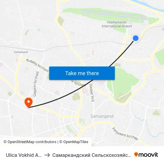 Ulica Vokhid Abdullaeva to Самаркандский Сельскохозяйственный Институт map