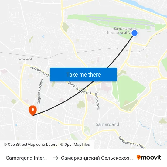 Samarqand International Airport to Самаркандский Сельскохозяйственный Институт map