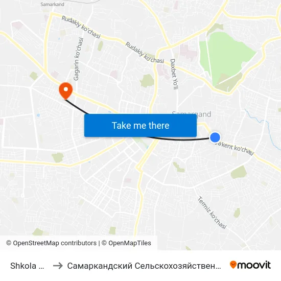 Shkola Nº 27 to Самаркандский Сельскохозяйственный Институт map