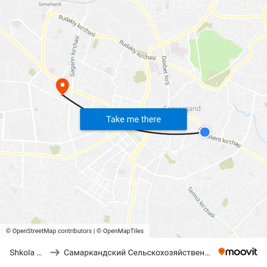 Shkola Nº 27 to Самаркандский Сельскохозяйственный Институт map