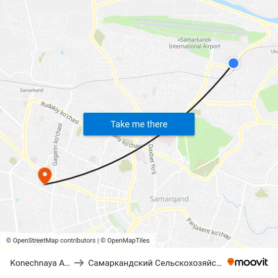 Konechnaya Avtovokzal to Самаркандский Сельскохозяйственный Институт map