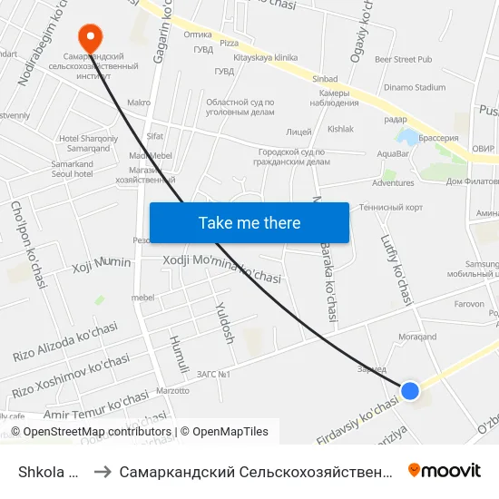 Shkola Nº 17 to Самаркандский Сельскохозяйственный Институт map