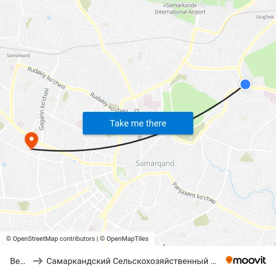 Bekat to Самаркандский Сельскохозяйственный Институт map