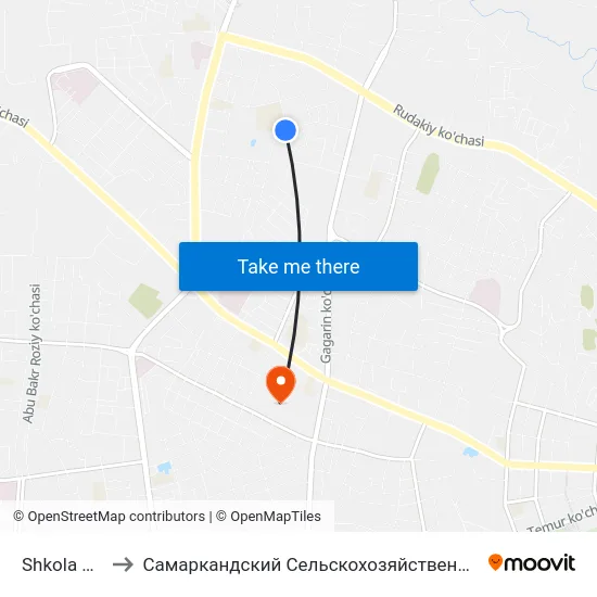 Shkola Nº 53 to Самаркандский Сельскохозяйственный Институт map