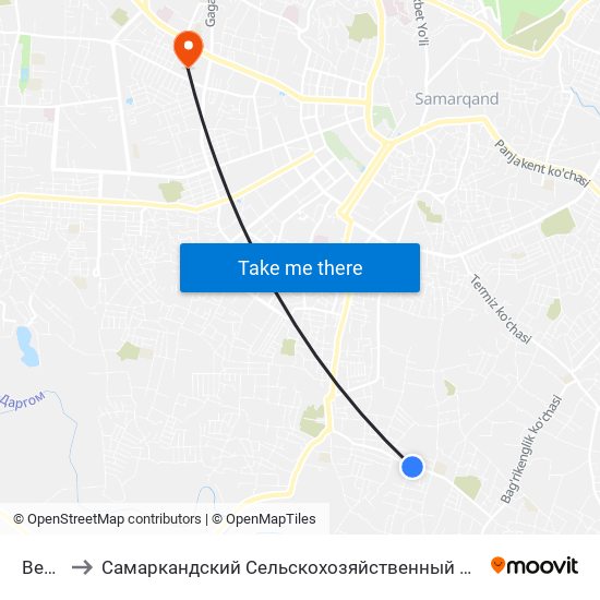 Bekat to Самаркандский Сельскохозяйственный Институт map