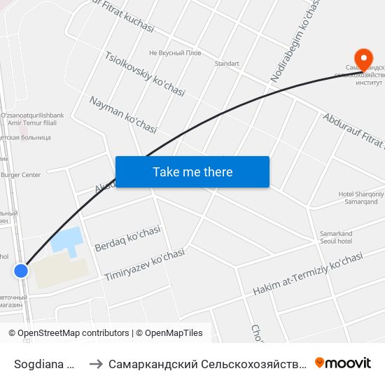 Sogdiana Maskani to Самаркандский Сельскохозяйственный Институт map