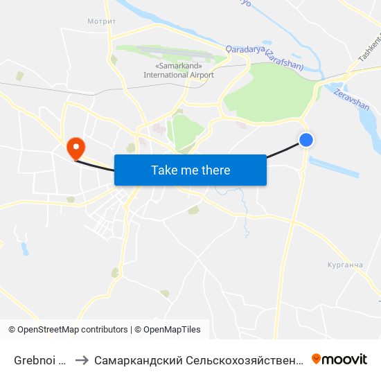 Grebnoi Kanal to Самаркандский Сельскохозяйственный Институт map