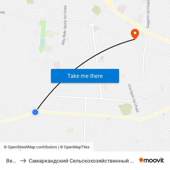 Bekat to Самаркандский Сельскохозяйственный Институт map