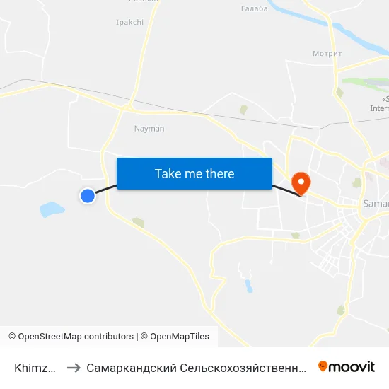 Khimzavod to Самаркандский Сельскохозяйственный Институт map