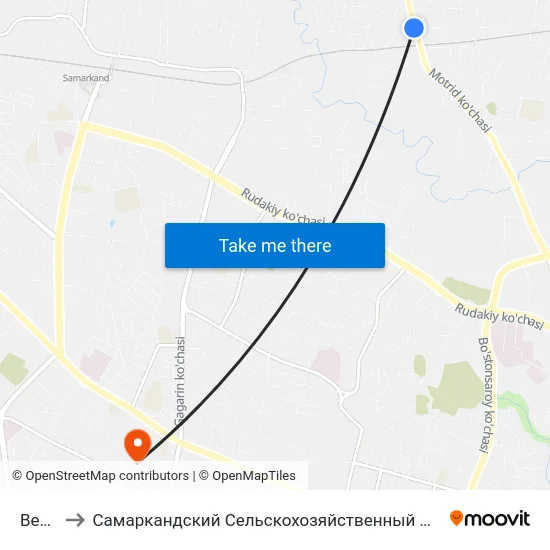 Bekat to Самаркандский Сельскохозяйственный Институт map