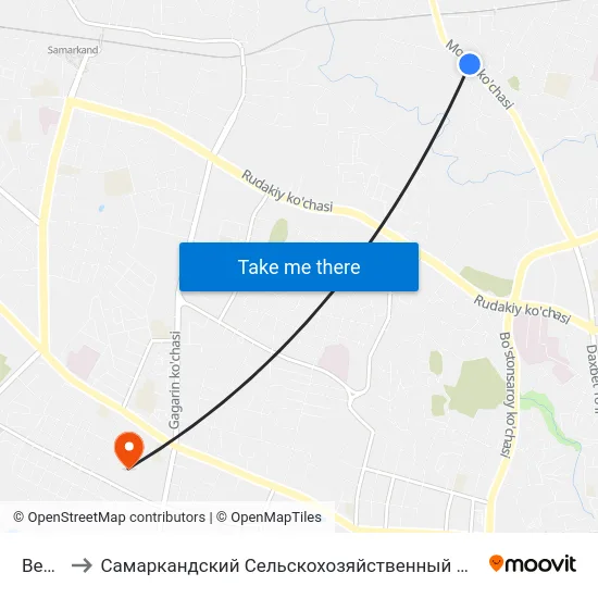 Bekat to Самаркандский Сельскохозяйственный Институт map